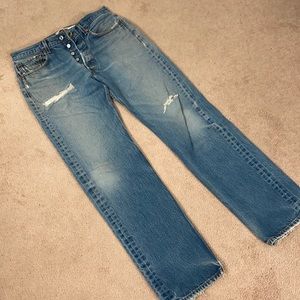 Vintage, perfectly worn button fly jeans
